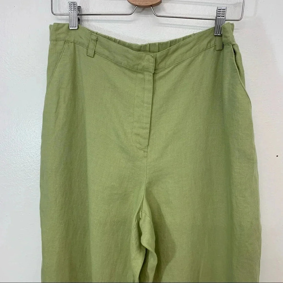 JM Collection Linen Pants Woman Size 12  Green Pockets Elastic Back Lightweight - Picture 2 of 11